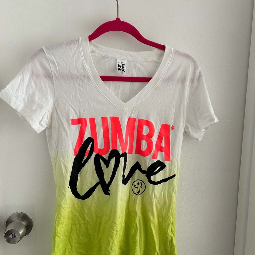 White V-Neck T-Shirt with Pink Print